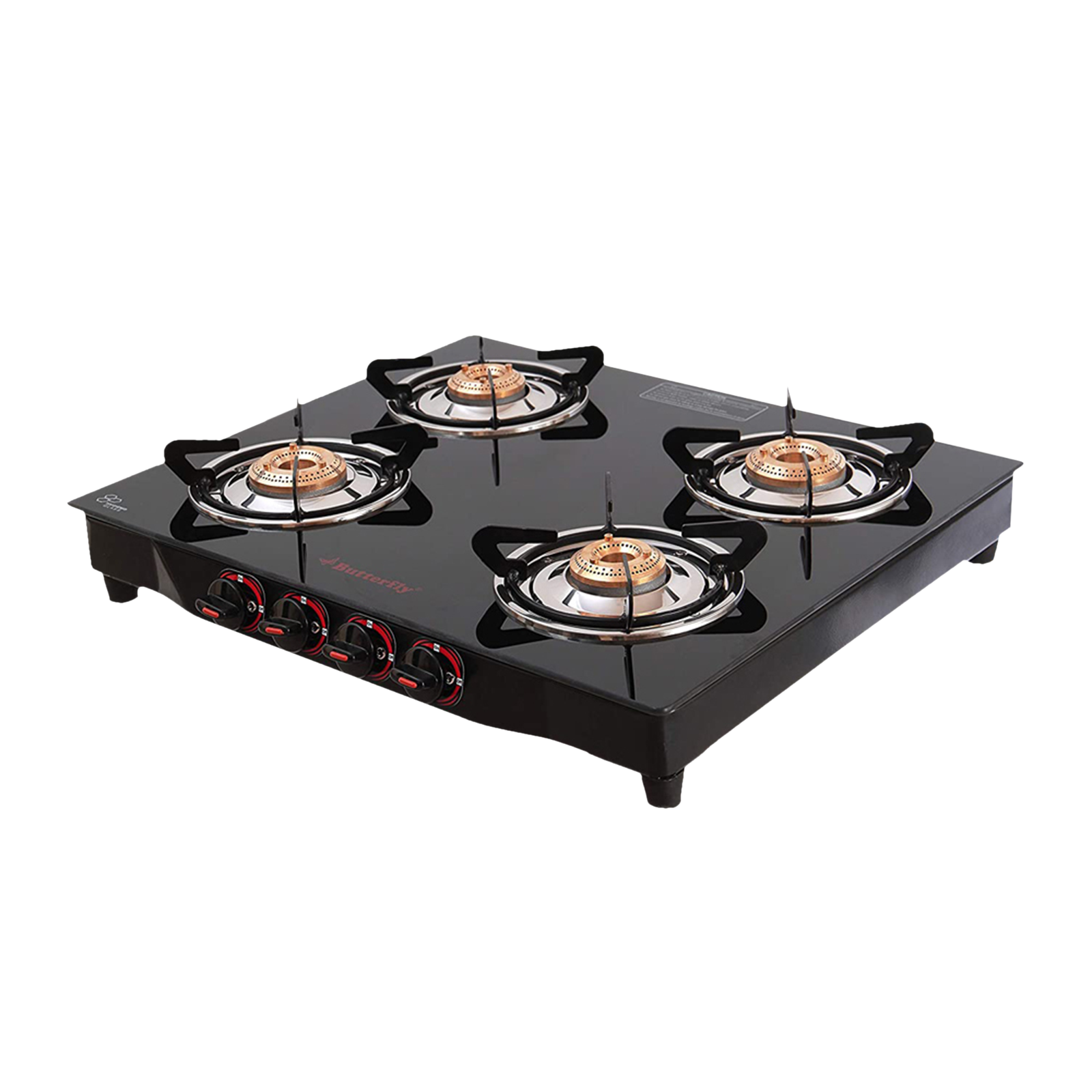 Buy Butterfly Wave Toughened Glass Top 4 Burner Manual Gas Stove Rust Free Pan Stand Black Online Croma